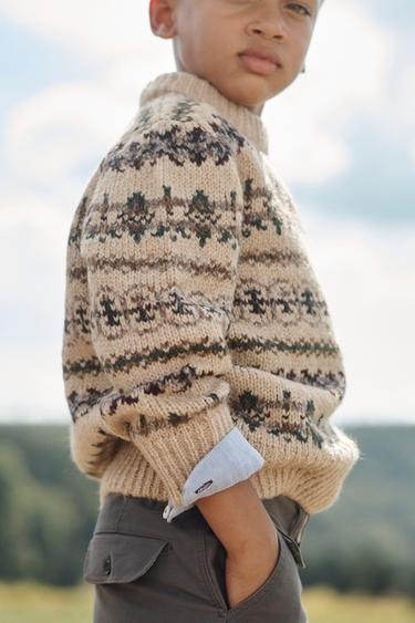 PULL EN MAILLE IMPRIMÉ À FRISE ÉDITION LIMITÉE - Beige / Marron clair de Zara - Image 1