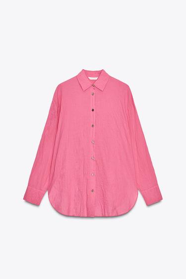 ZW COLLECTION CREASED BUTTON SHIRT - Fuchsia by Zara - Image 7