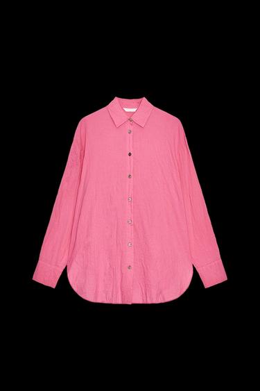 ZW COLLECTION CREASED BUTTON SHIRT - Fuchsia by Zara - Image 0