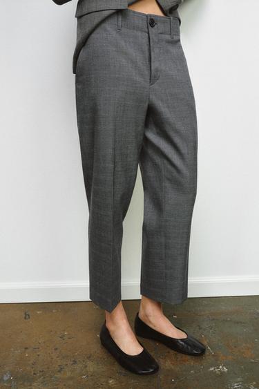 ZW COLLECTION CHECKED STRAIGHT TROUSERS - Grey by Zara