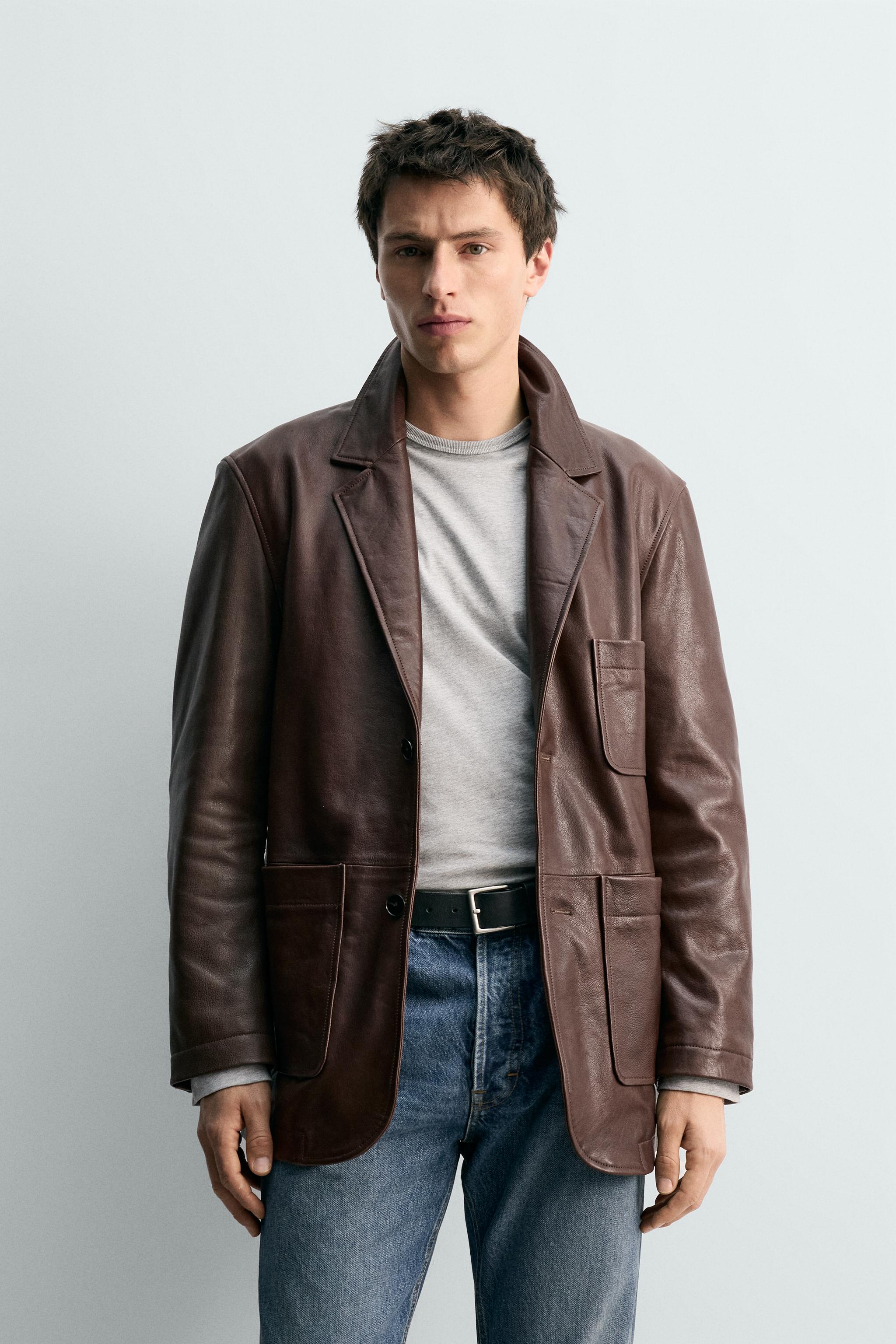 RELAXED FIT NAPPA LEATHER BLAZER - Brandy | ZARA United States