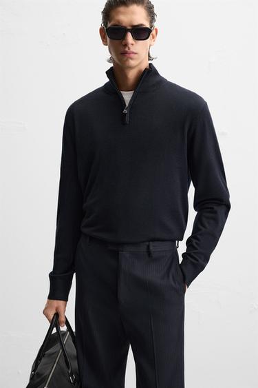 100% WOOL QUARTER ZIP JUMPER - Navy blue by Zara - Image 5