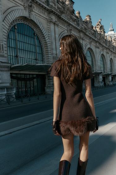 ROBE EN MAILLE BIMATIÈRE EFFET FOURRURE - Marron de Zara - Image 3