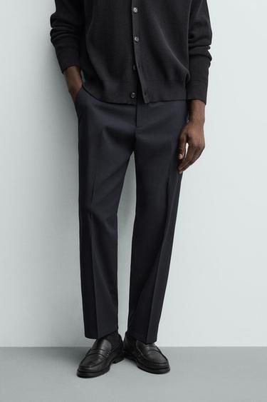 Zara REGULAR FIT WOOL BLEND NON-IRON PANTS - Navy blue