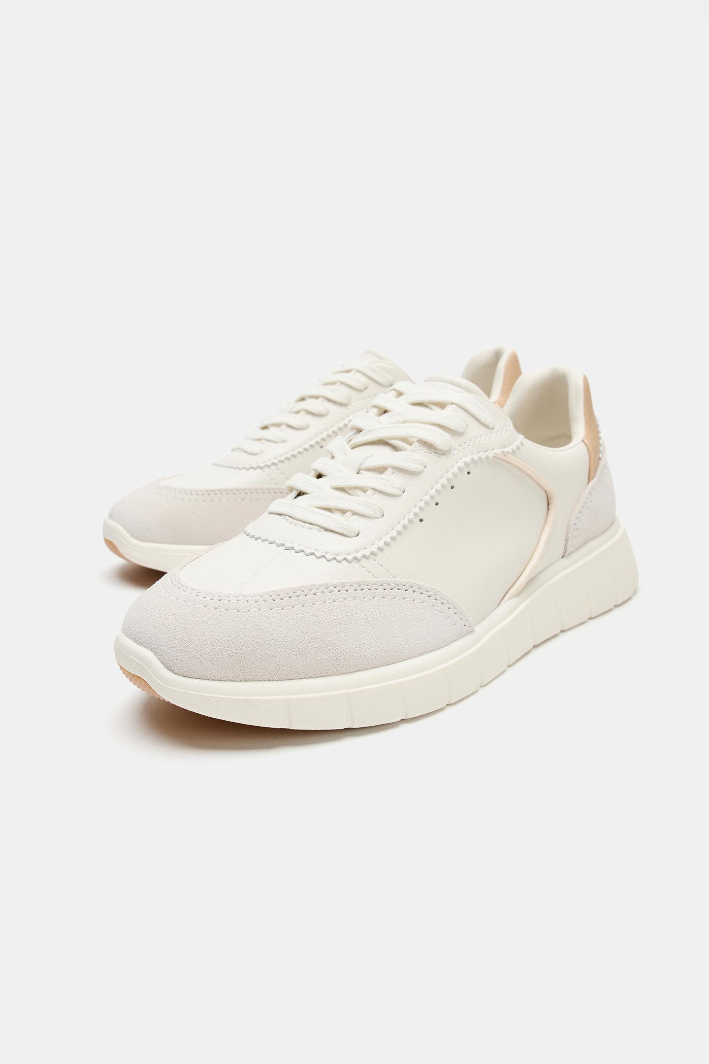 Женские кроссовки Zara Contrast Heel, цвет: Молочный белый — фото 4