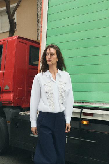 CAMISA POPELÍN ALAMARES - Blanco de Zara