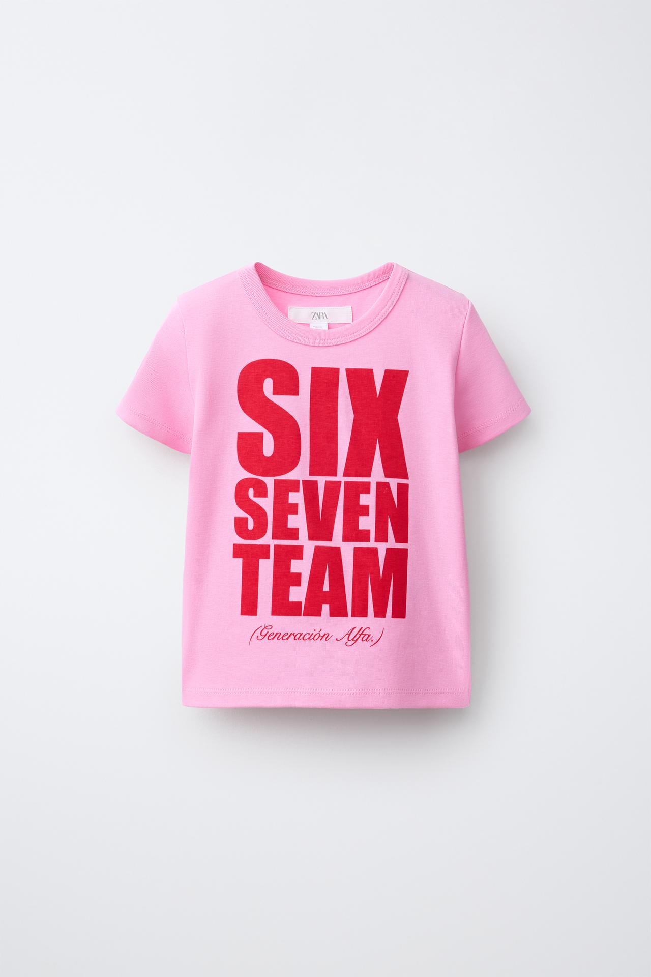 TEAM SIX SEVEN PRINT T-SHIRT — Neon pink