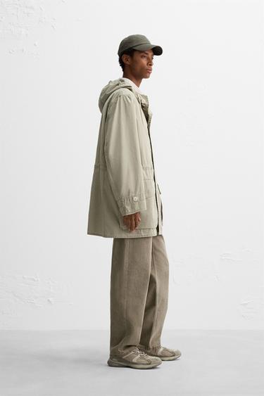 PARKA COURTE EN COTON - Vert gris de Zara - Image 3