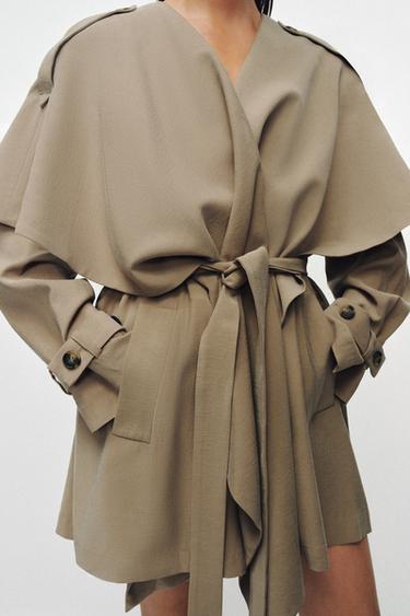 ZW COLLECTION SHORT FLOWING TRENCH COAT - Dark beige by Zara