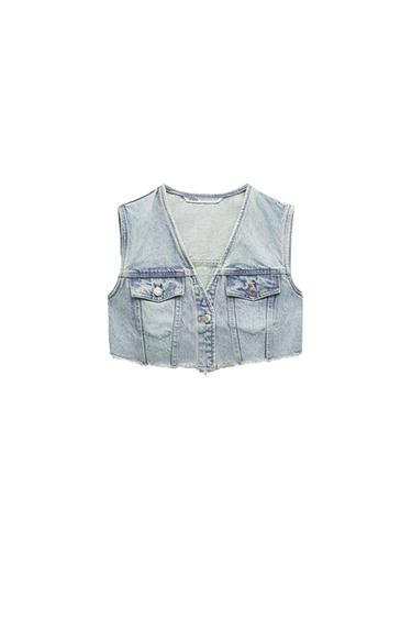 CHALECO CROP DENIM TRF