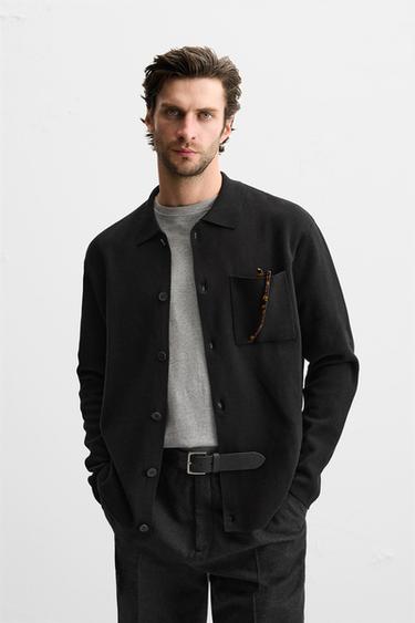 COTTON CARDIGAN WITH POCKET - Black by Zara