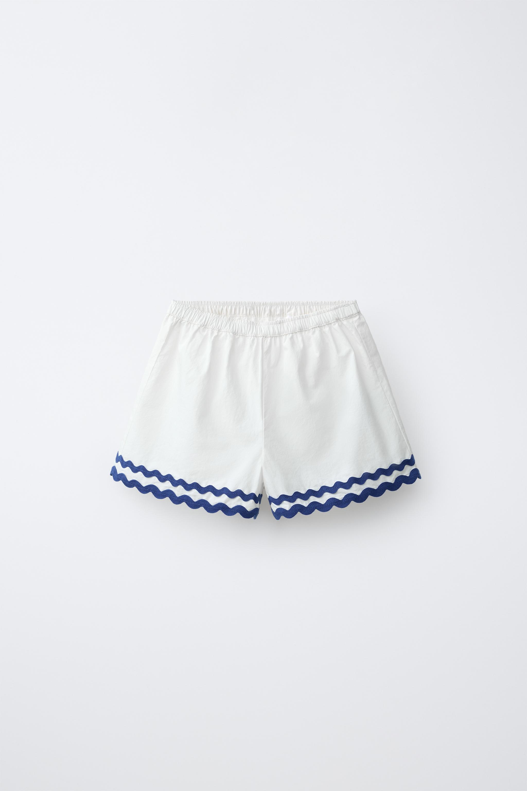 CASA LAWA X ZARA KIDS CONTRAST WAVY POPLIN SHORTS - White | ZARA