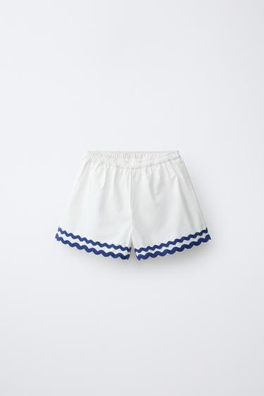 SHORT EN POPELINE ONDULÉE AVEC CONTRASTE CASA LAWA X ZARA KIDS - Blanc de Zara