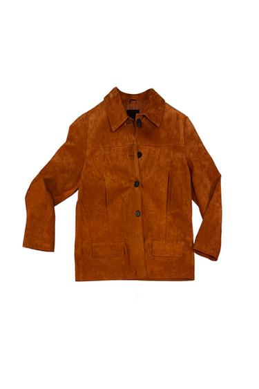 NEW ZARA NWOT BUTTON DOWN BURNT ORANGE 100 SUEDE LEATHER JACKET.