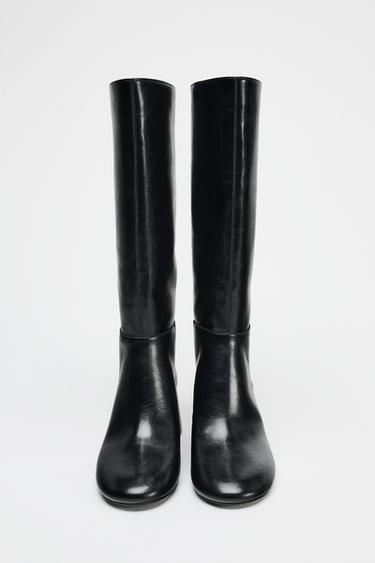 BOTTES À TALONS LARGES ET SURPIQÛRES - Noir de Zara - Image 3