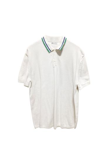 POLO BIANCA CON PARTICOLARE SUL COLLETTO VERDE E BLU