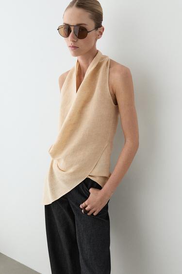Top halter drapeado mezcla lino - Piedra de Zara