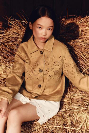 EMBROIDERED FAUX SUEDE JACKET - camel by Zara