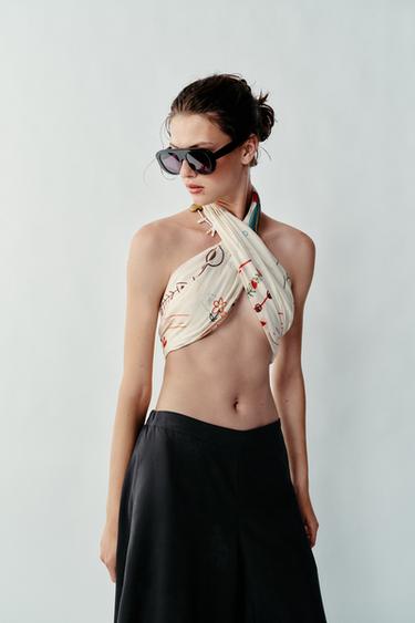 Zara PATTERNED PRINT SCARF - Ecru