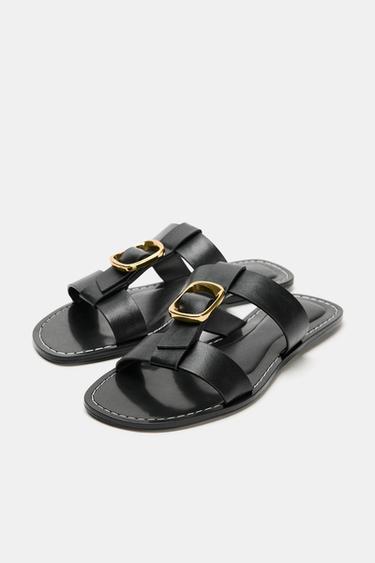 FLAT BUCKLE SANDALS - Black by Zara - Image 3