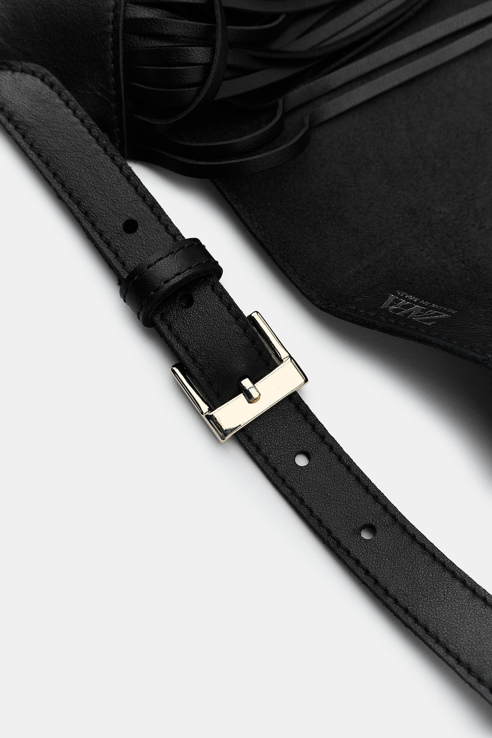 100% LEATHER SCARF BELT WITH FRINGES - Black | ZARA South Africa display picture 1