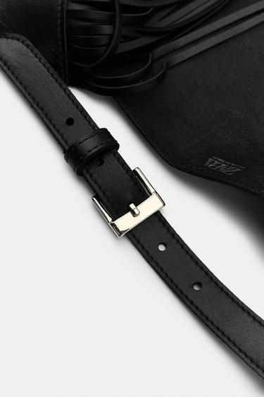 100% LEATHER SCARF BELT WITH FRINGES - Black by Zara - Image 4