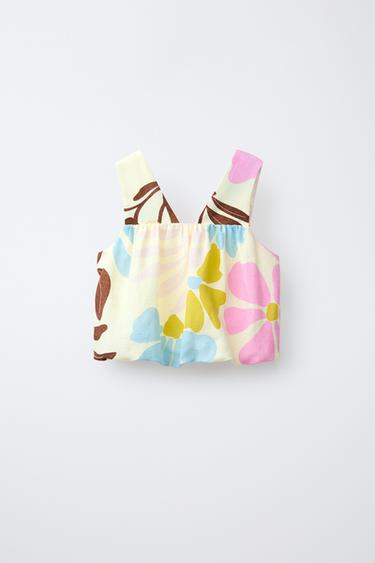 Zara LINEN BLEND BALLOON TOP - Ecru