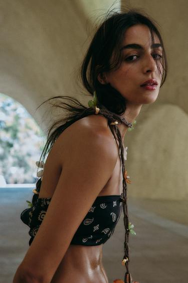 Zara FLOWER & BEADED CORD BELT - Gray - Image 0