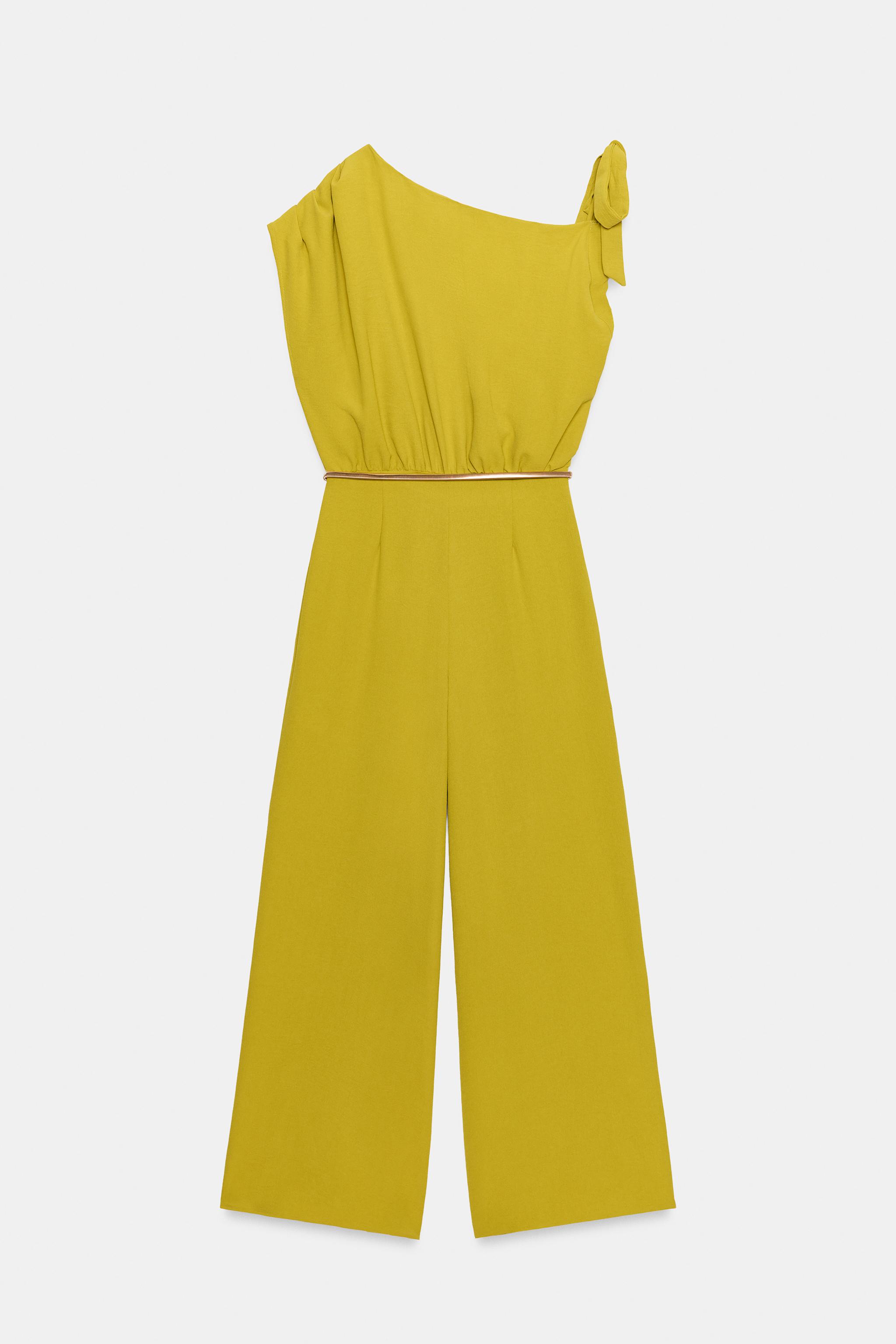 ASYMMETRIC SLEEVE BELTED JUMPSUIT
