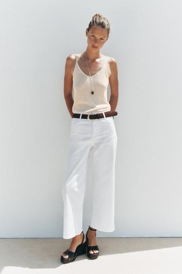 Z1975 HIGH-WAIST BELTED CULOTTES JEANS - White by Zara
