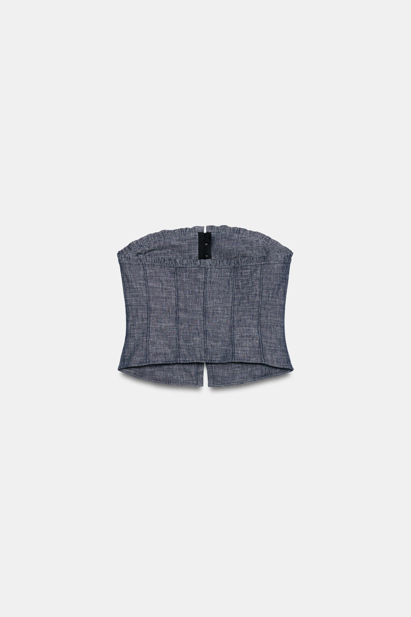 Женский топ Zara Linen Crop Top with Frog Clasp, цвет: Серый — фото 9