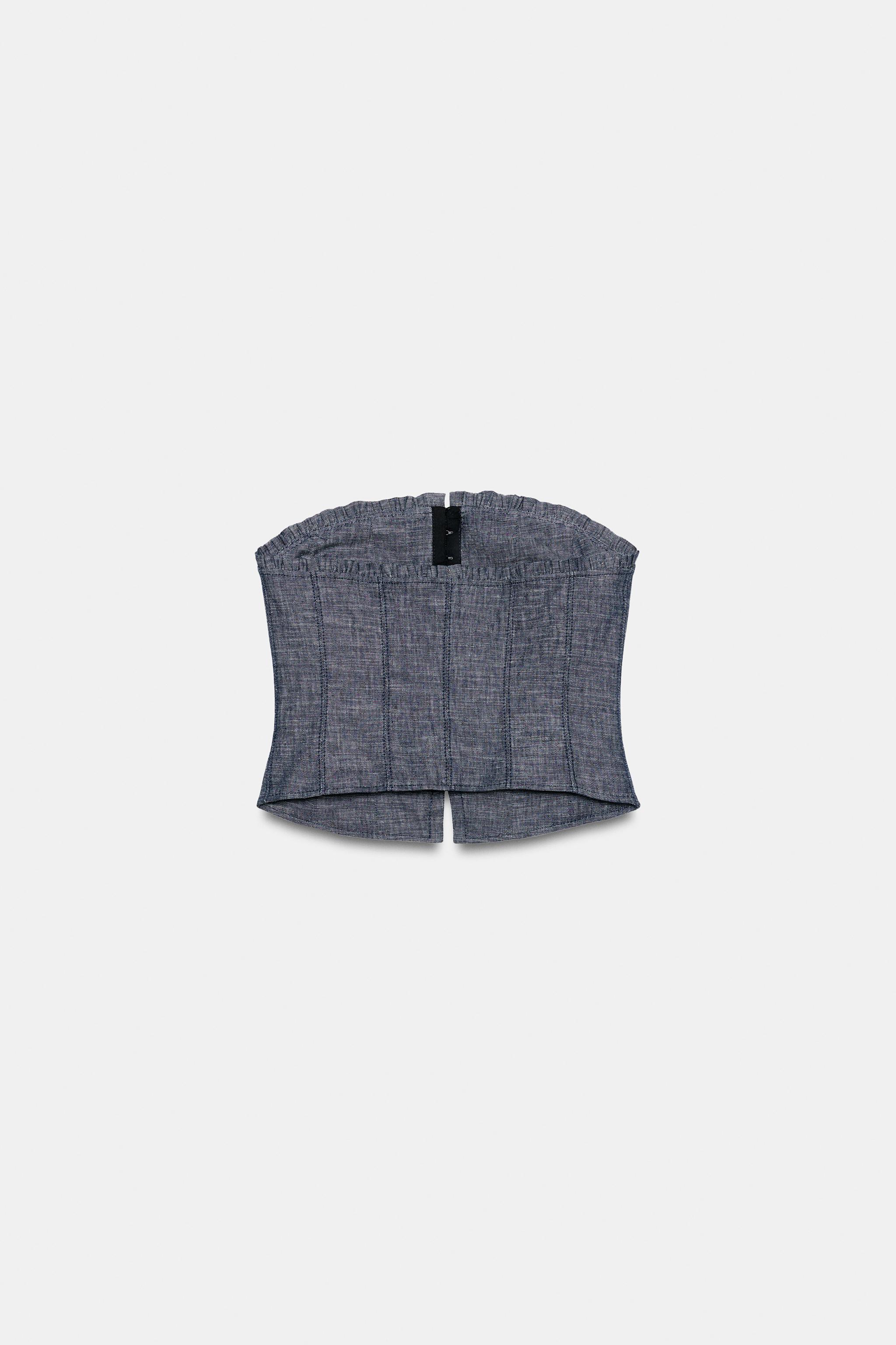 SÜSLÜ DÜĞMELİ KETEN CROP TOP - Görsel 9