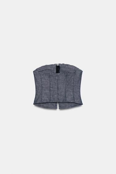LINEN BLEND CROP TOP WITH FROG FASTENING - Grey by Zara - Image 8