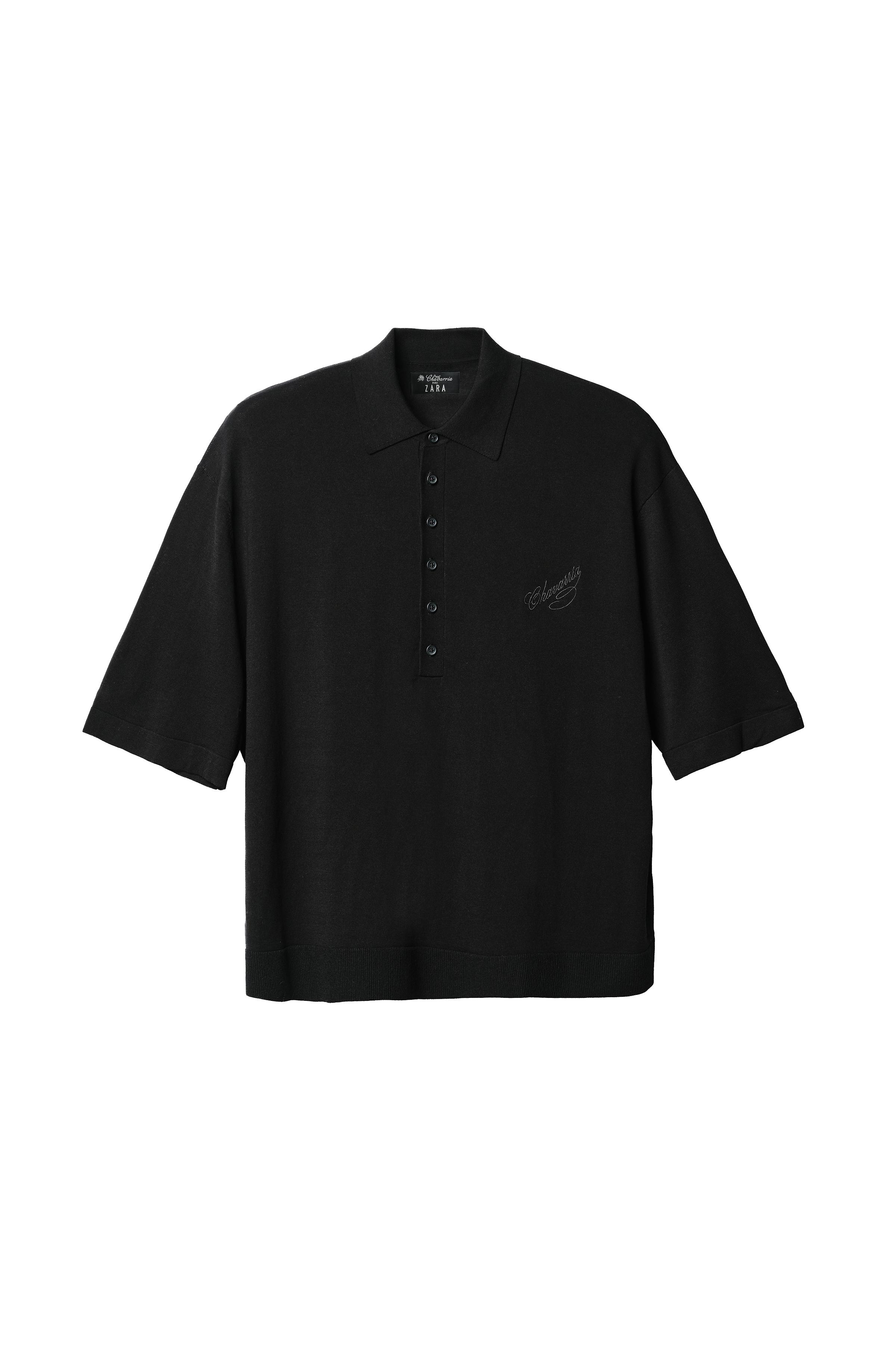 WILLY CHAVARRIA 長袖ポロシャツ WILLY CHAVARRIA X ZARA レーヨン混ニットポロシャツ - ブラック