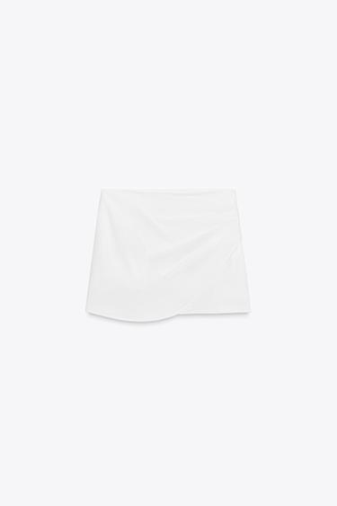 FALDA PANTALÓN CRUZADA PLIEGUES - Blanco de Zara - Imagen 0
