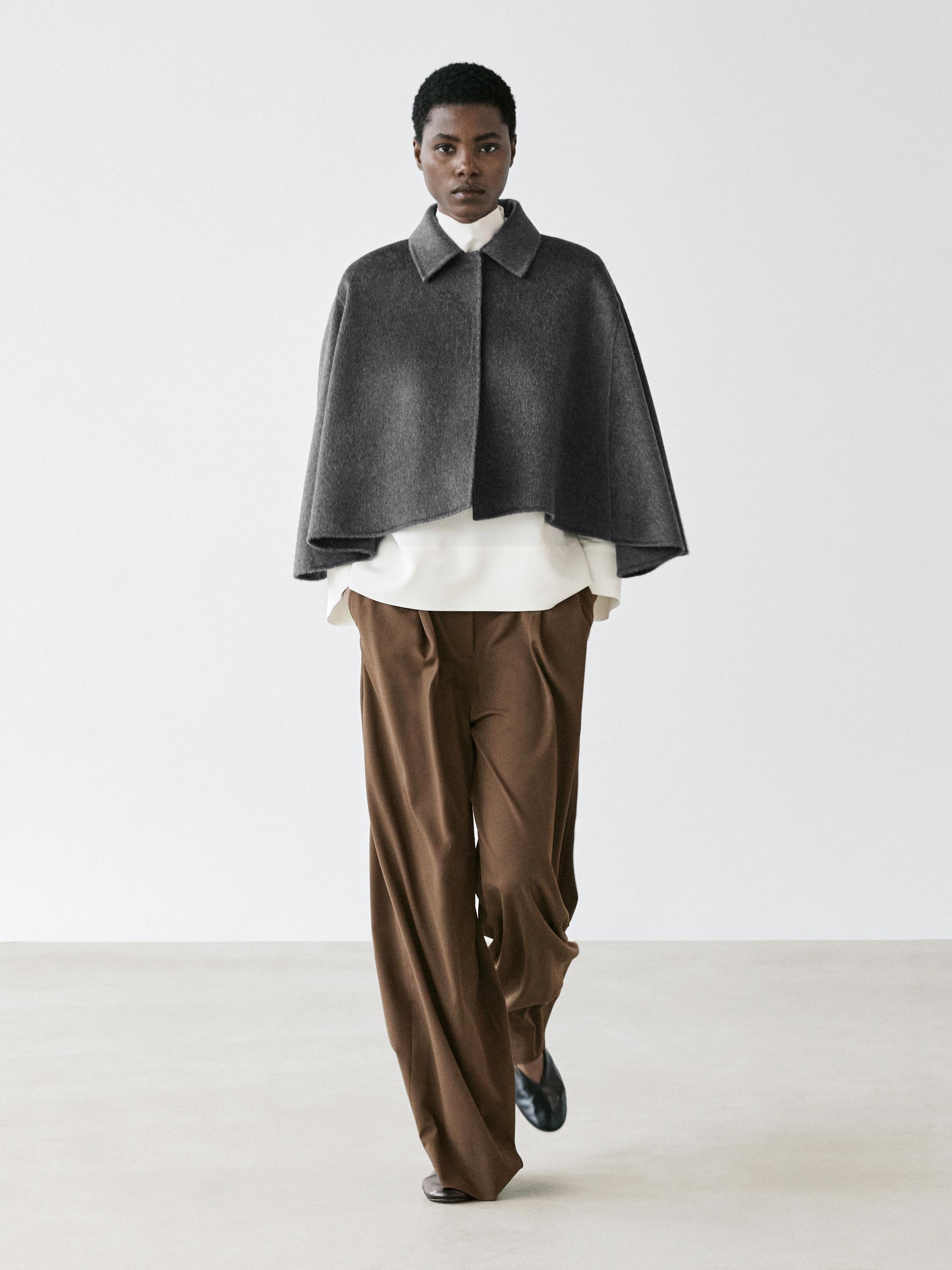 Cape à col chemise en laine mélangée