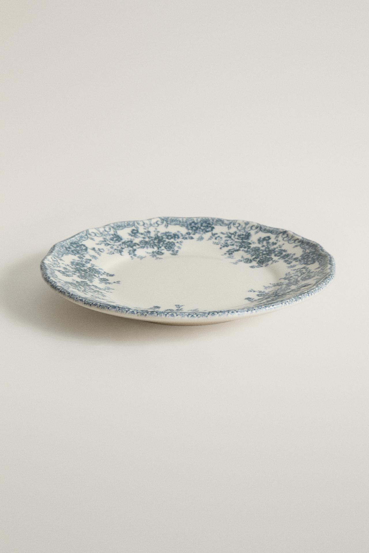FLORAL EARTHENWARE SIDE PLATE — Blue