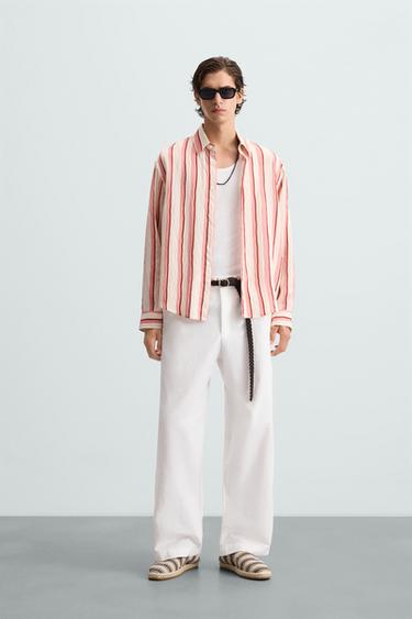 CAMISA FLUIDA RAYAS - Rosa / Blanco de Zara - Imagen 0