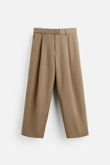 PANTALÓN PLIEGUES CINTURÓN - Visón de Zara