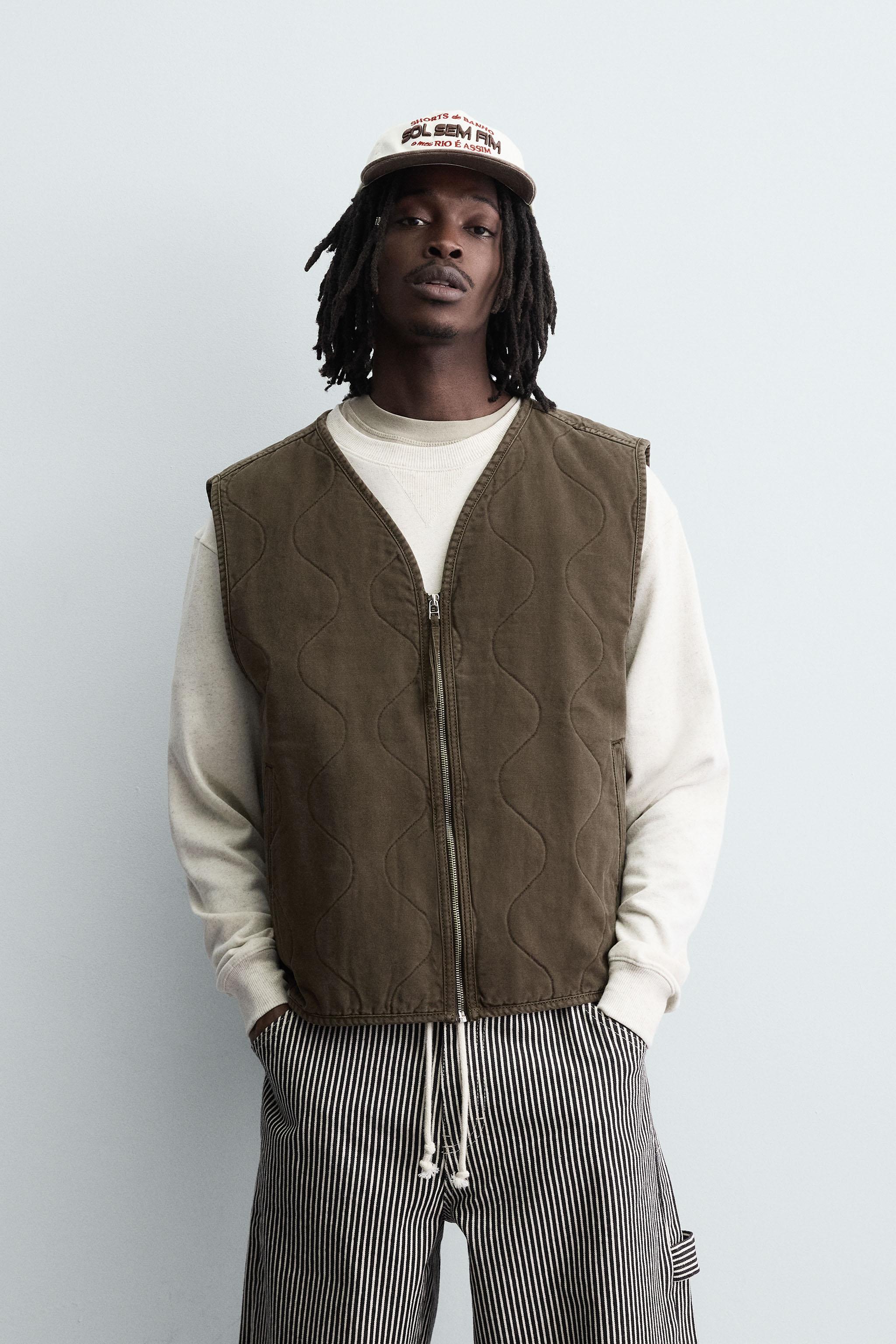 ブラウン キルティングジッパーベスト xsサイズ キルティングステッチベスト - ブラウン | ZARA Japan / 日本