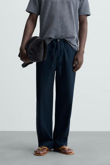 RELAXED FIT STRAIGHT-LEG TROUSERS - Navy blue by Zara