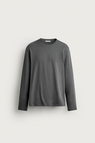 BASIC LONG-SLEEVE SLIM FIT T-SHIRT - Grey by Zara