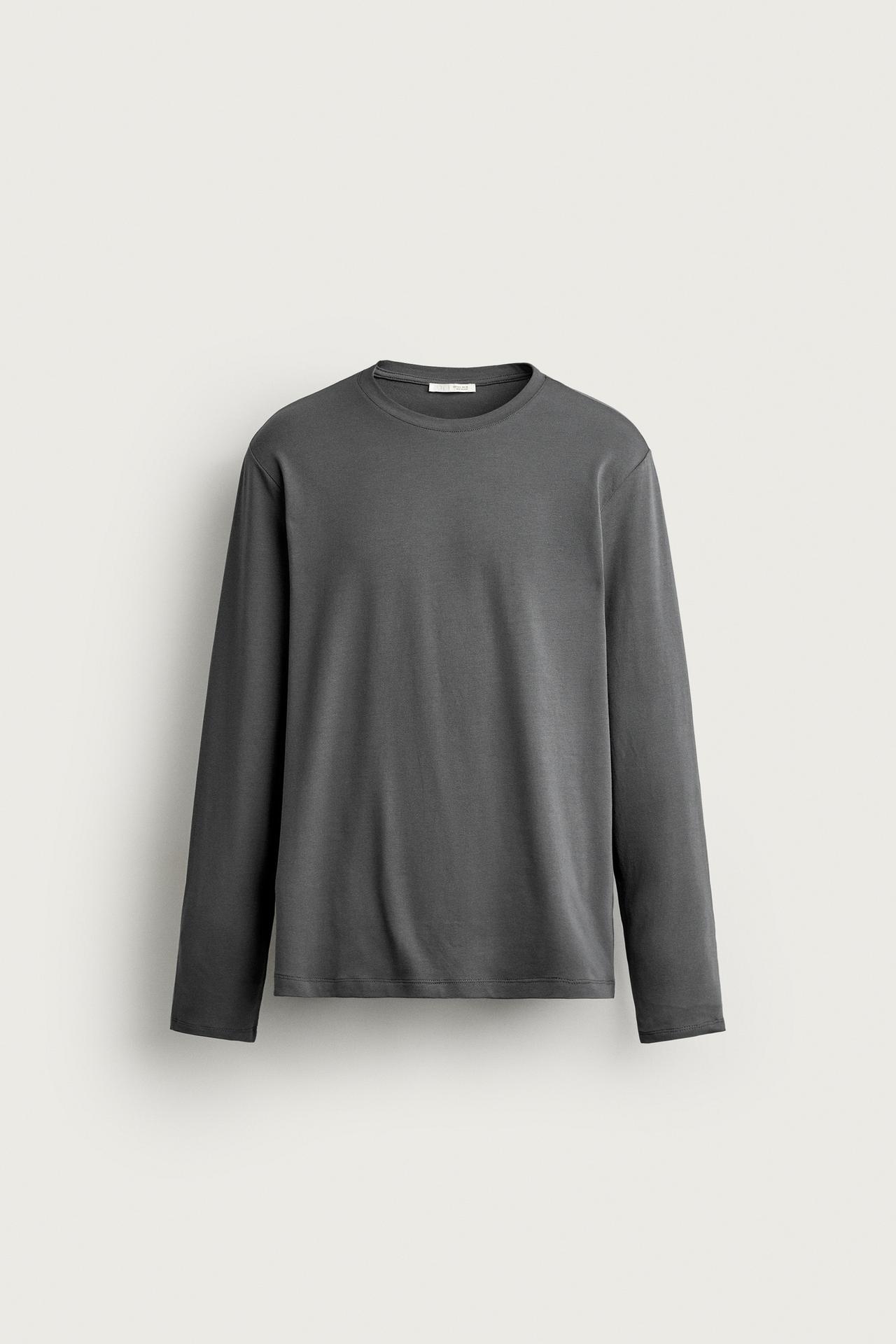LONG SLEEVE SLIM FIT BASIC T-SHIRT — Gray