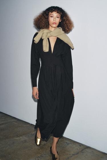ZW COLLECTION PLEATED MIDI DRESS - Black by Zara - Image 0