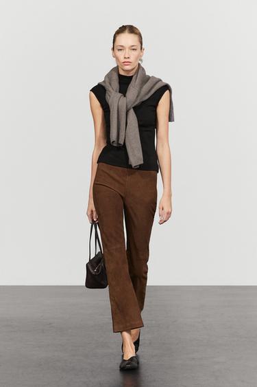 Zara Suede flare fit leggings - Brown - Image 0