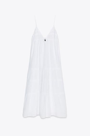VESTIDO MIDI GASA BORDADOS - Blanco de Zara