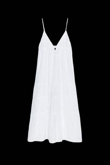 Zara EMBROIDERED GAUZE MIDI DRESS - White - Image 0