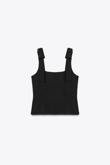 STRETCH TOP WITH BOWS - Black by Zara - Image 4