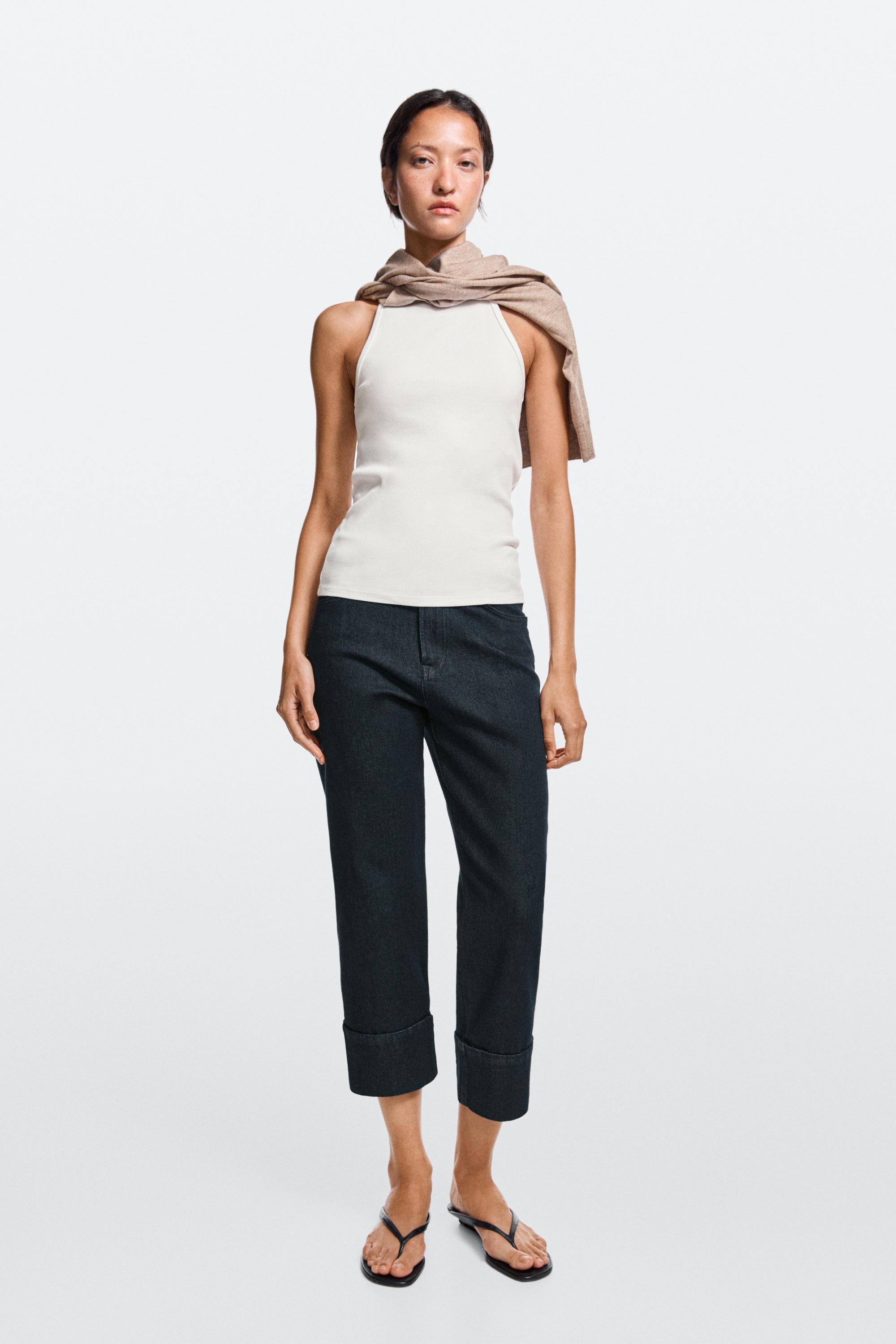 Jean capri à revers