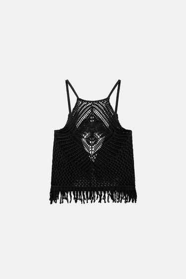 TOP PUNTO CROCHET FLECOS - Negro de Zara